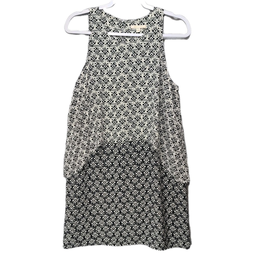 Anthropologie Skies Are Blue Shift Dress Women M Sleeveless Geo Black Lined